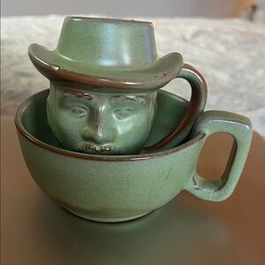 Wyatt Earp - Prairie Green Cowboy Mug-Face detail/matching green soup bowl.